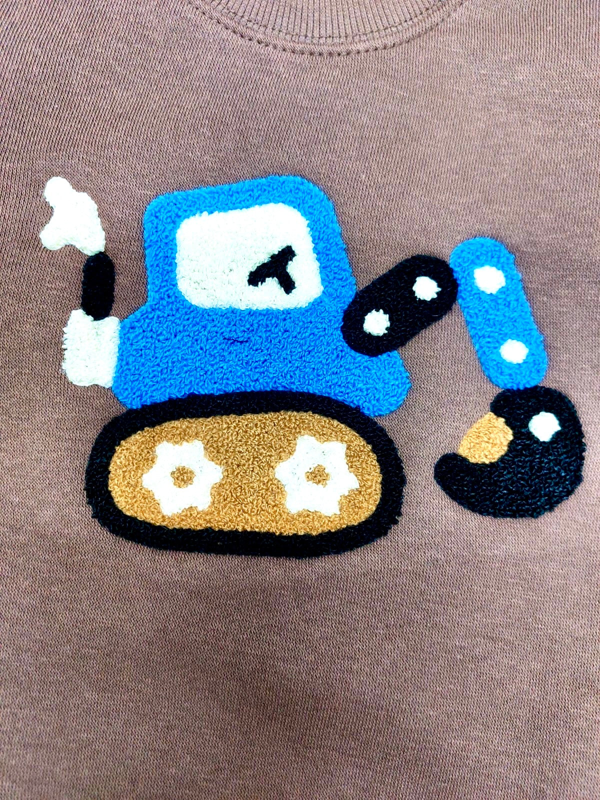 Brown Kids Sweatshirt with Cute Excavator Design