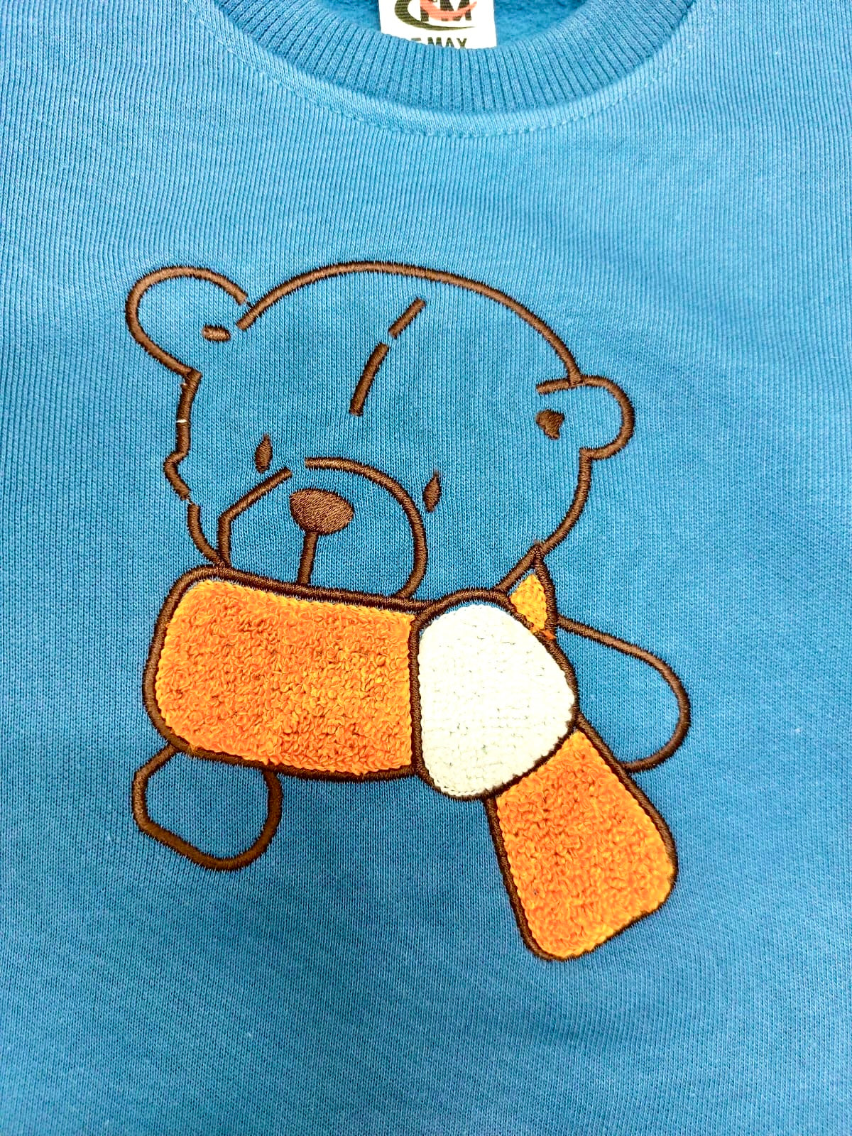 Blue Kids Sweatshirt with Cute Bear & Scarf Design