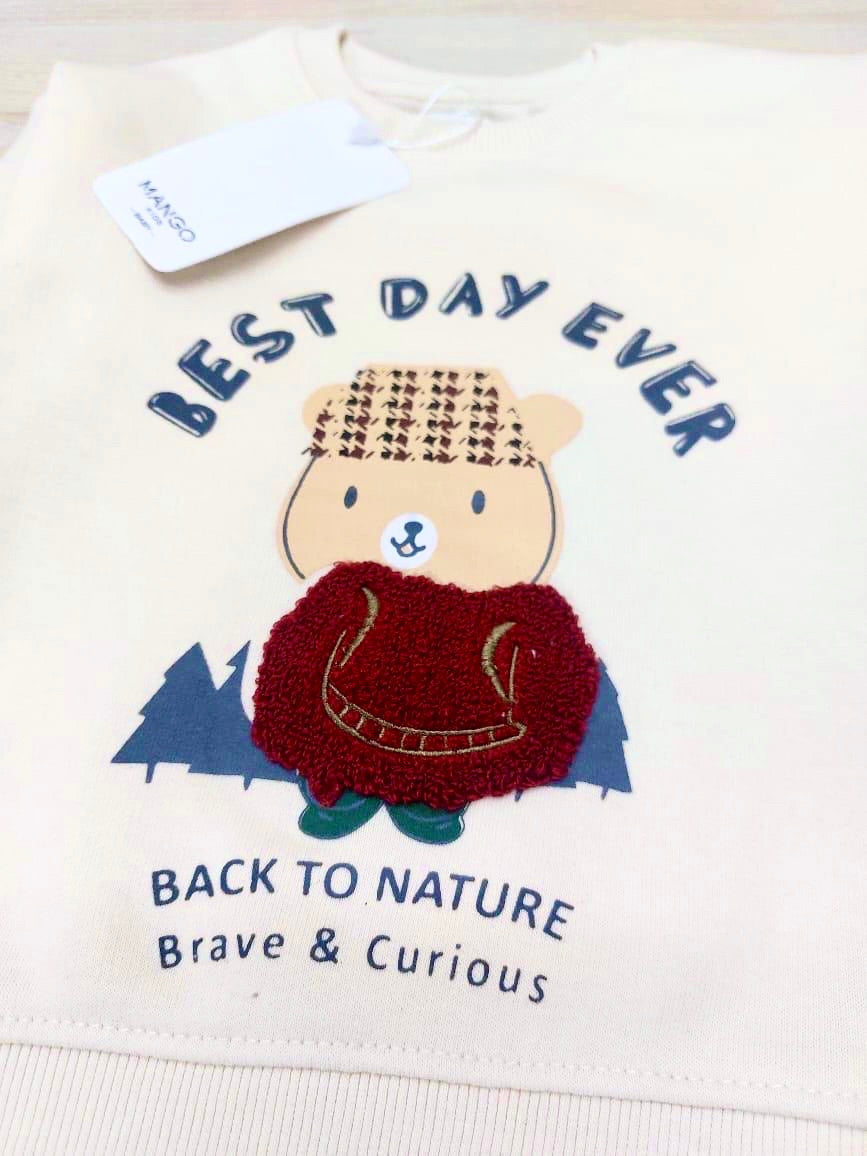 Cream Sweatshirt with Bear Print