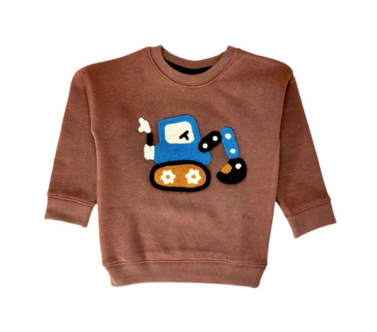 Brown Kids Sweatshirt with Cute Excavator Design