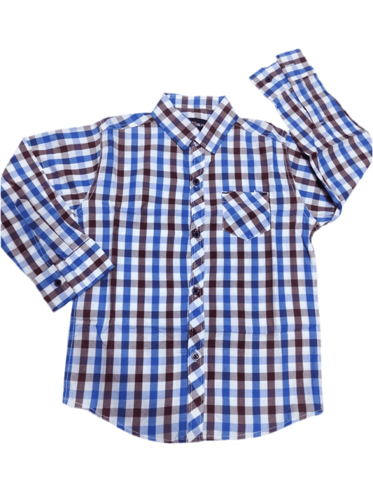 Boys’ Classic Checkered Long Sleeve Shirt – Casual - STAR KIDS